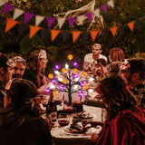 Lighted Halloween Tree – 24 LED Pumpkin, Bat & Ghost Lights with Adjustable Branches, USB or Battery Powered Tabletop Decoration (Timer Function Included)