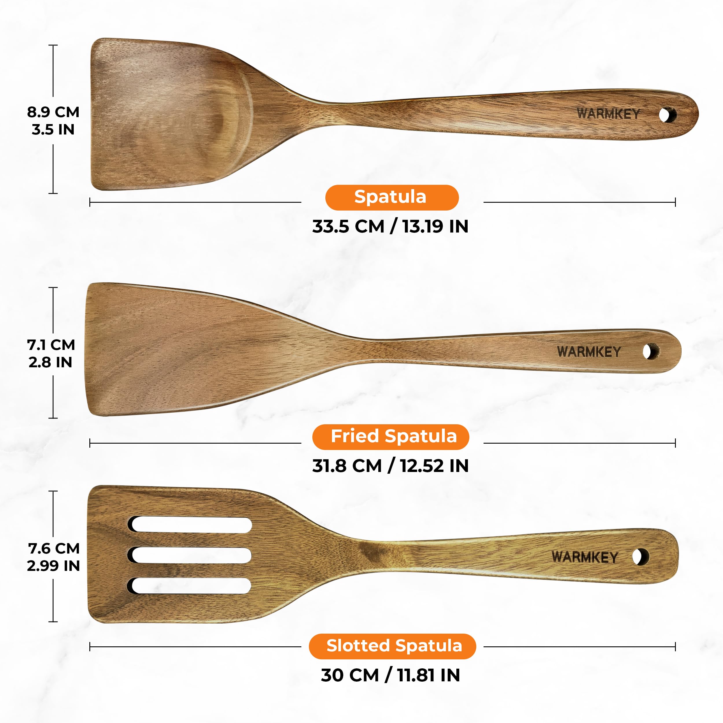 3-Piece Acacia Wood Spatula Set – Natural Wooden Cooking Utensils for Nonstick Cookware
