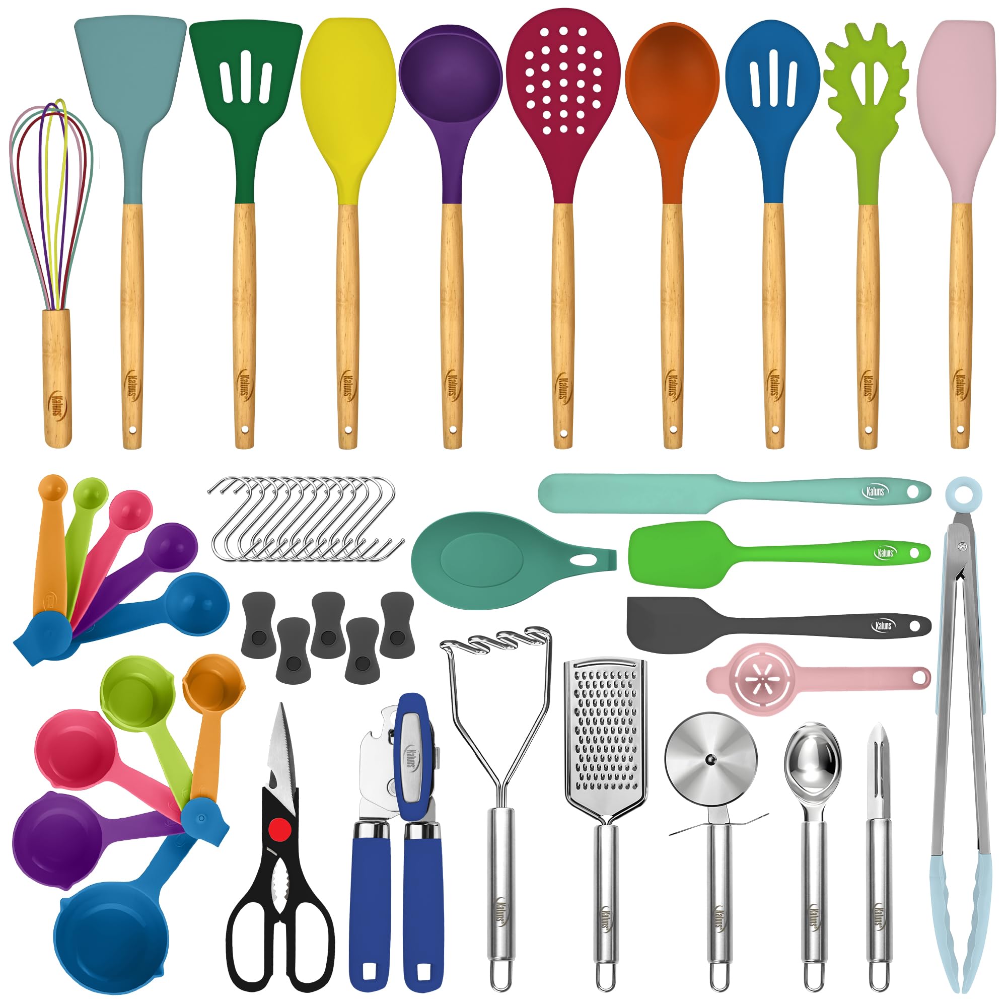 50-Piece Silicone, Stainless Steel & Wood Kitchen Utensil Set – Heat Resistant, Non-Stick Safe (Multicolor)