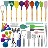 50-Piece Silicone, Stainless Steel & Wood Kitchen Utensil Set – Heat Resistant, Non-Stick Safe (Multicolor)