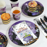 Halloween Baby Shower Party Supplies Set – Purple “A Baby is Brewing” Plates, Cups, Napkins & Cutlery for 25 Guests