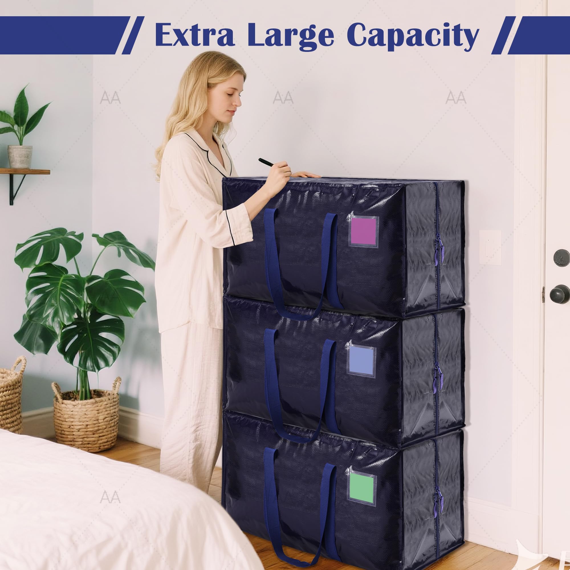 Extra Large Heavy Duty Moving Bags – Reinforced Zipper Storage & Packing Bags (Dark Blue, 6-Pack)