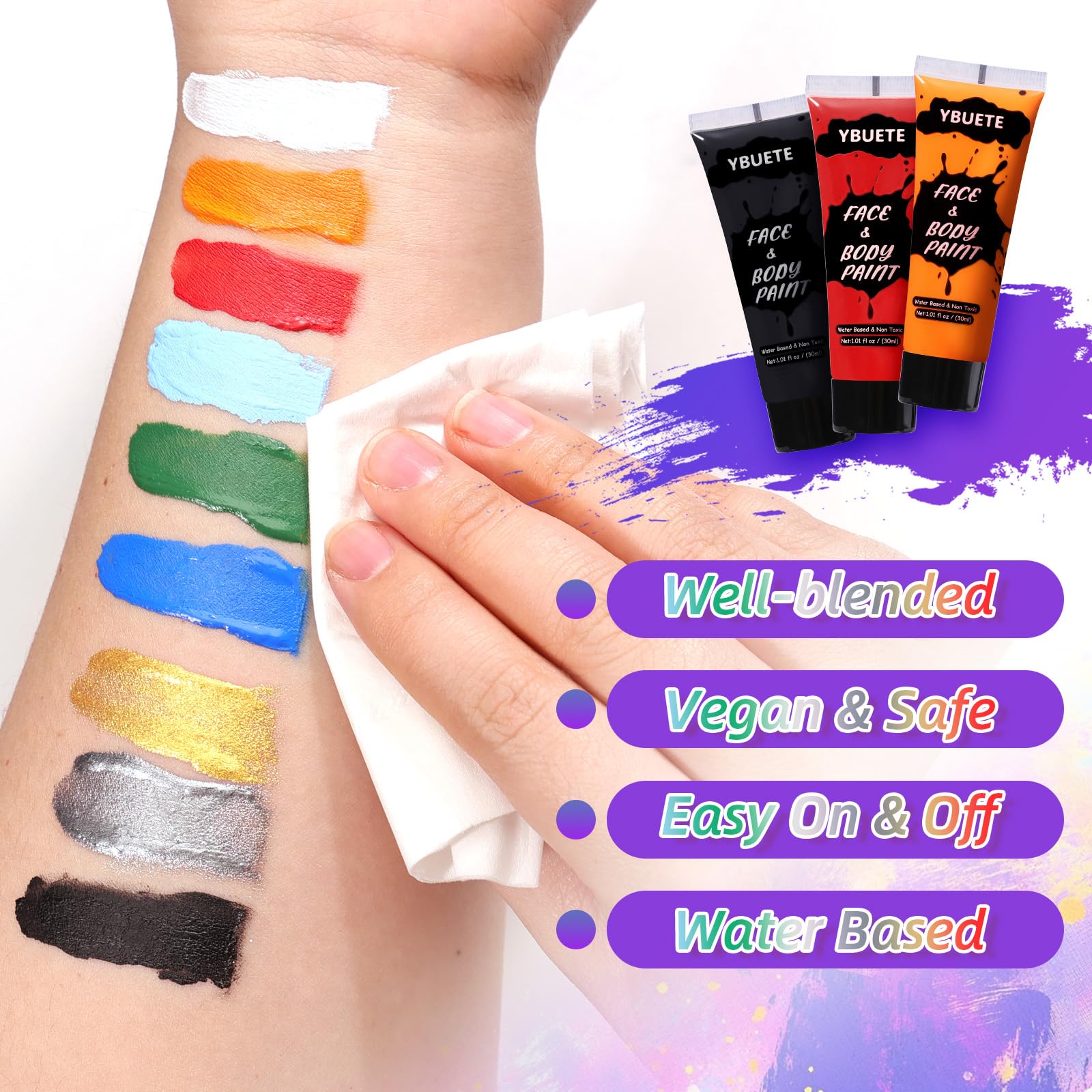 9 Color Halloween Body Paint Set – Non-Toxic, Skin-Friendly Water-Based Face & Body Makeup Kit