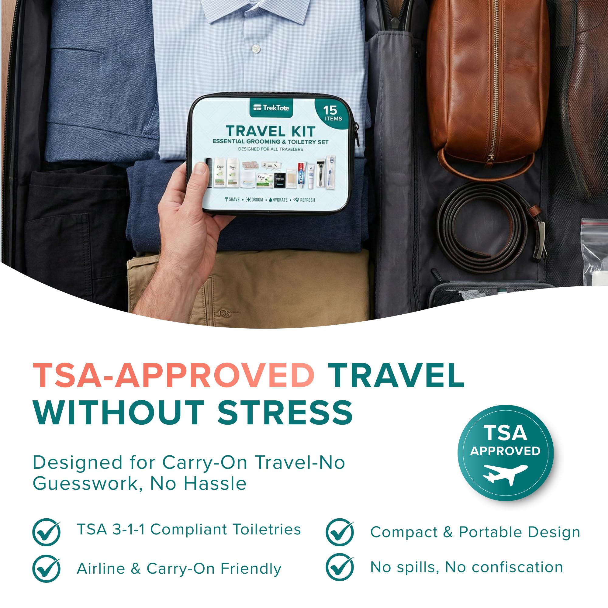 15-Piece Travel Hygiene Kit – TSA Approved Toiletry Set with Toothbrush, Razor, Deodorant & Travel Size Essentials