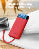 10000mAh Slim Power Bank with Built-in Cables – Portable Charger for iPhone, Samsung, Android & Tablets (Charge Up to 6 Devices)