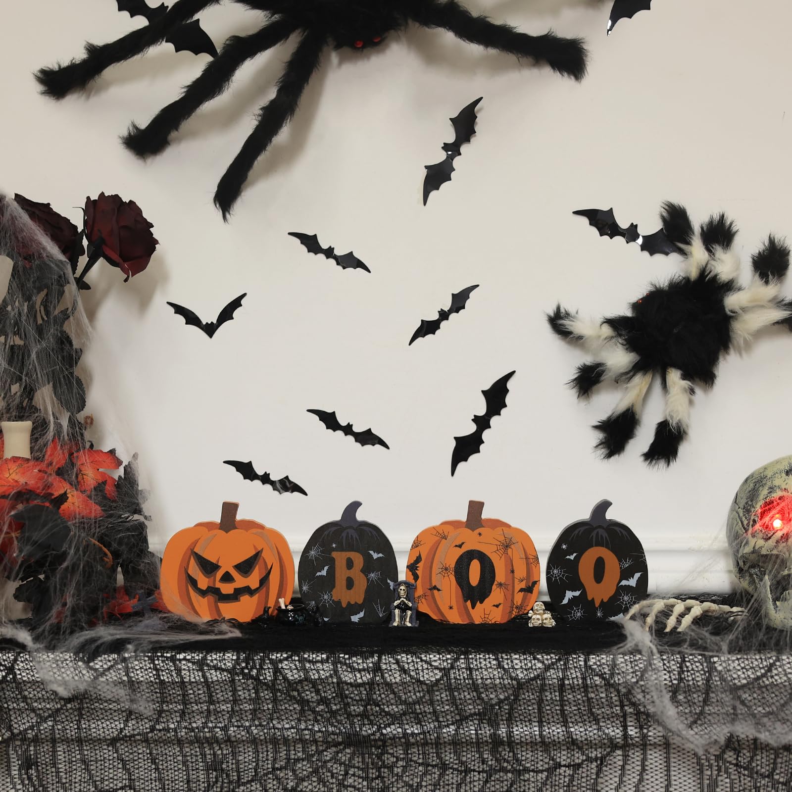 Reversible Wooden Pumpkin Table Decor – “FALL” & “BOO” Double-Sided Autumn & Halloween Decoration for Home