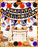 Halloween Party Decoration Set – 7.2ft Banner, Hanging Swirls, Flags & Garland Kit (50+ Pieces) for Indoor & Outdoor Festive Décor