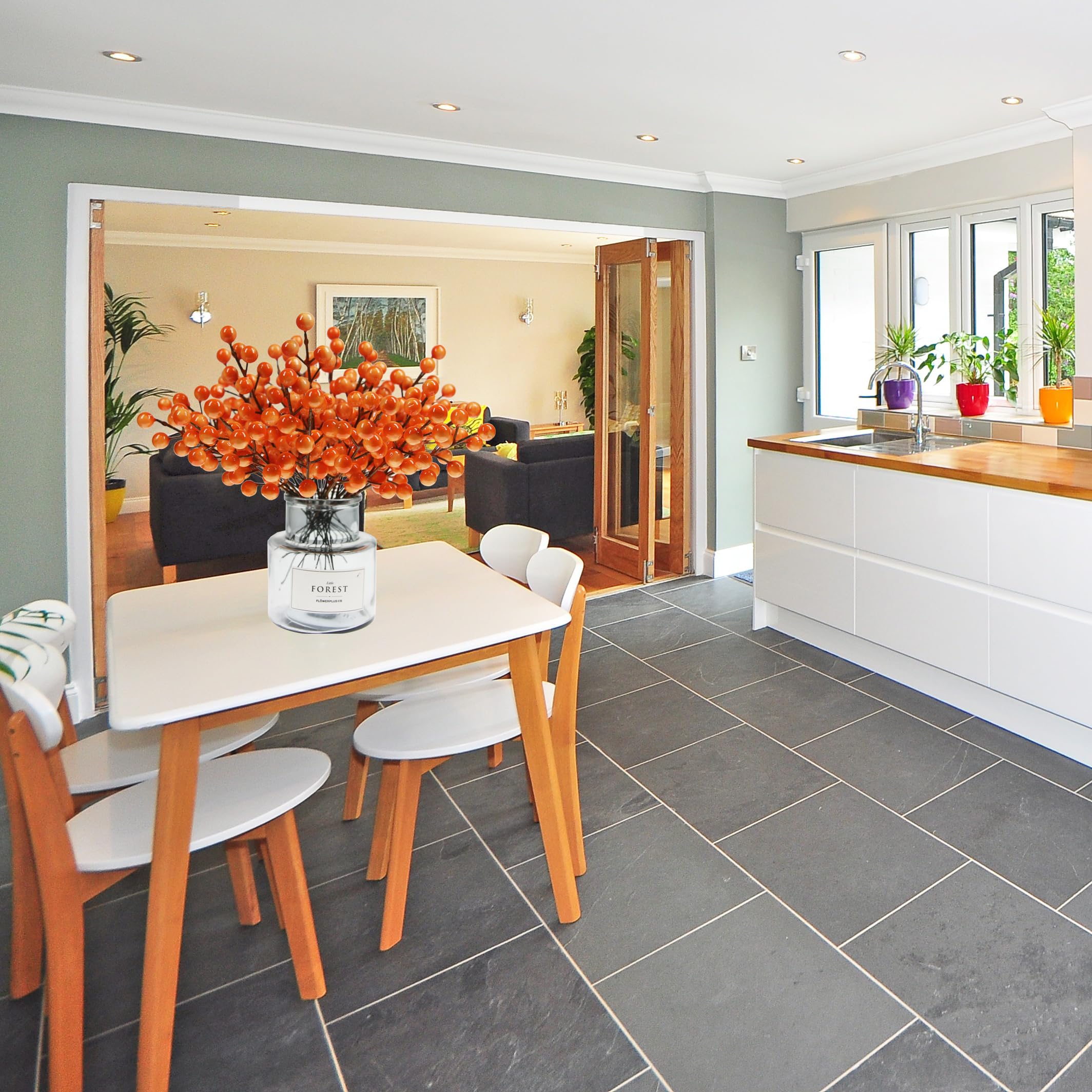 30Pcs Artificial Orange Berry Picks – Realistic Faux Holly Sprigs & Fall Stems for Halloween, Thanksgiving & Home Decoration (8.8 Inches)