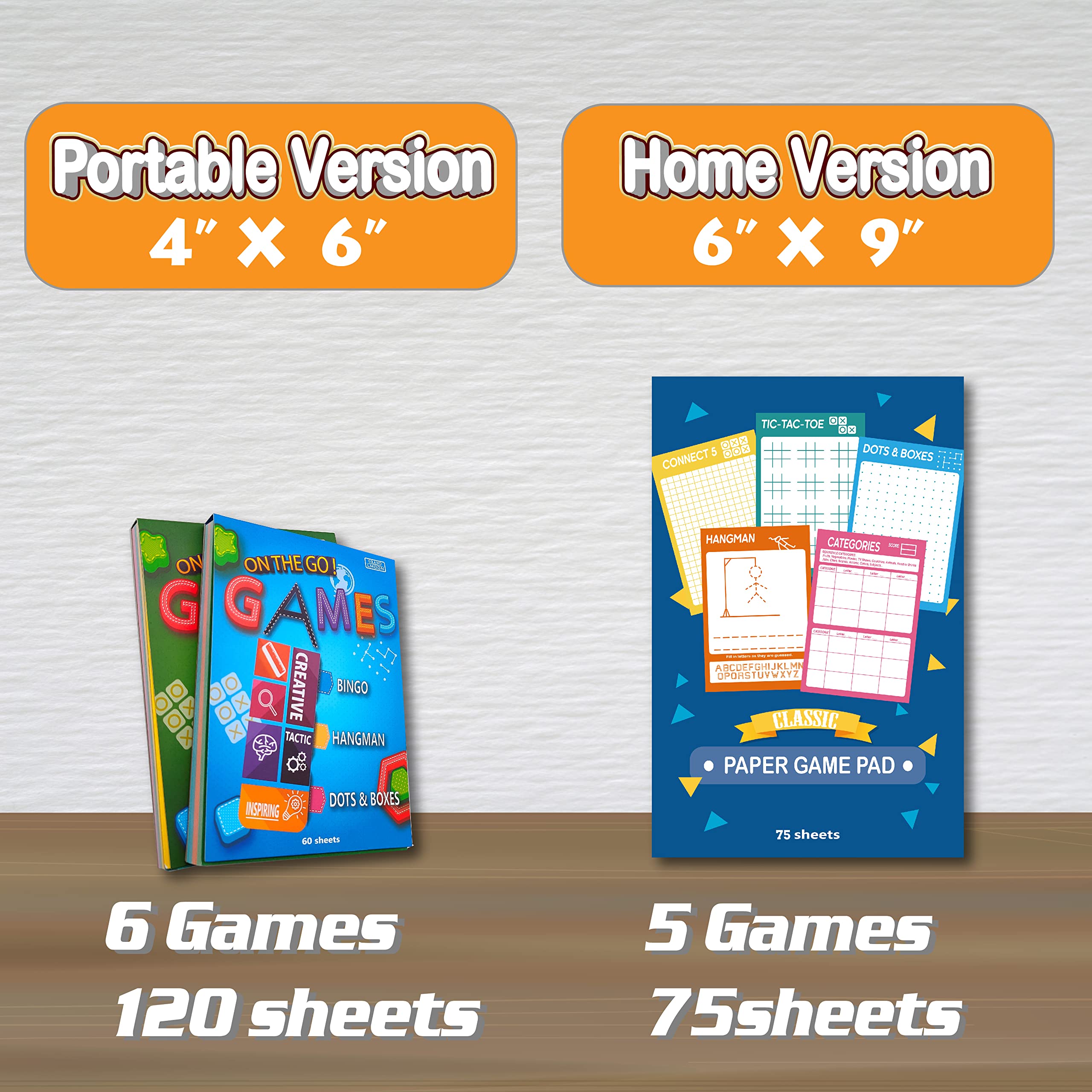 Kids Travel Activity Game Pads – 6 Classic Paper Games Set (120 Sheets, Multicolor)