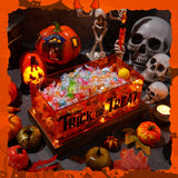 Light-Up Acrylic Trick or Treat Candy Bowl with LED String Lights – Halloween Party Table Decoration (Orange)