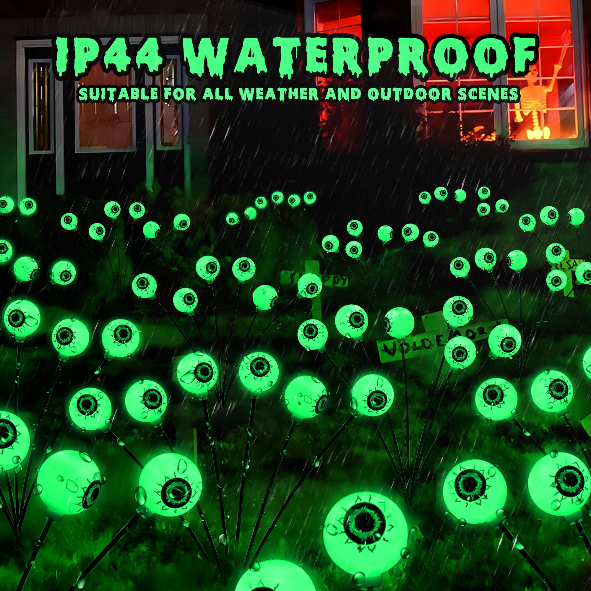Solar Halloween Eyeball Lights – Green Swaying LED Pathway Lights with Flash Modes, Waterproof Outdoor Yard Decor
