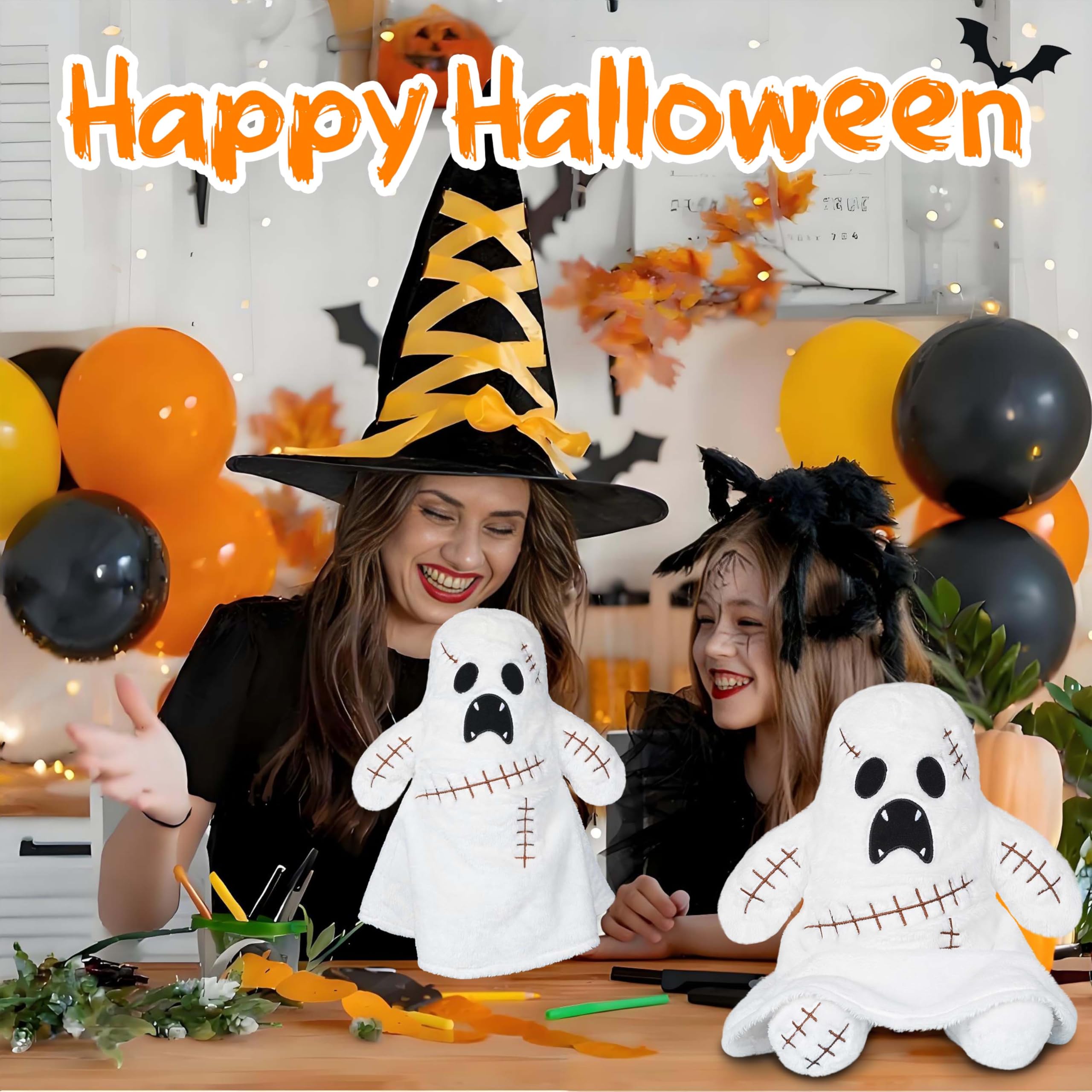 White Ghost Plush – 9.8" Soft Halloween Stuffed Toy Decoration – Hand-Stitched Embroidered Face & Ultra-Soft Fabric