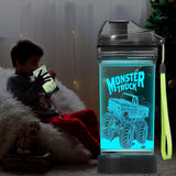 14 oz Kids Monster Truck Light-Up Water Bottle with Leakproof Lid and Carry Strap