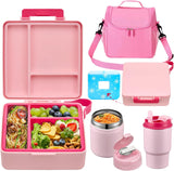 Kids Bento Lunch Box Set with 3 Compartments, 17 oz Food Jar, Insulated Bottle, Lunch Bag and Ice Pack