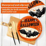 Halloween Vintage Plates – 40 Pcs Disposable 9" Paper Plates with Pumpkin, Cat, Bat & Skeleton Designs for Spooky Parties