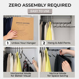 MORALVE Space-Saving Pants Hangers – 5-Tier Non-Slip Multi-Layer Closet Organizer for Trousers & Skirts (Black, 2-Pack)