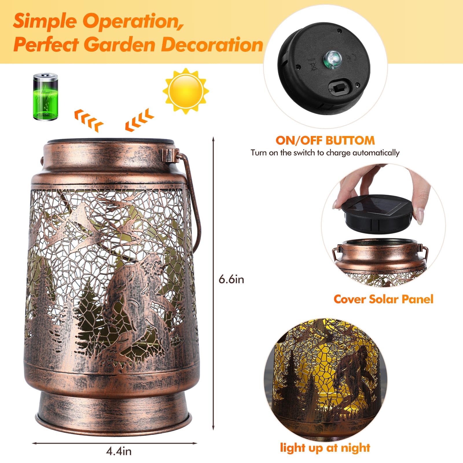 Bigfoot Solar Lantern – Gold Bronze Metal LED Outdoor Light with Waterproof Design & Rustic Hollow Pattern