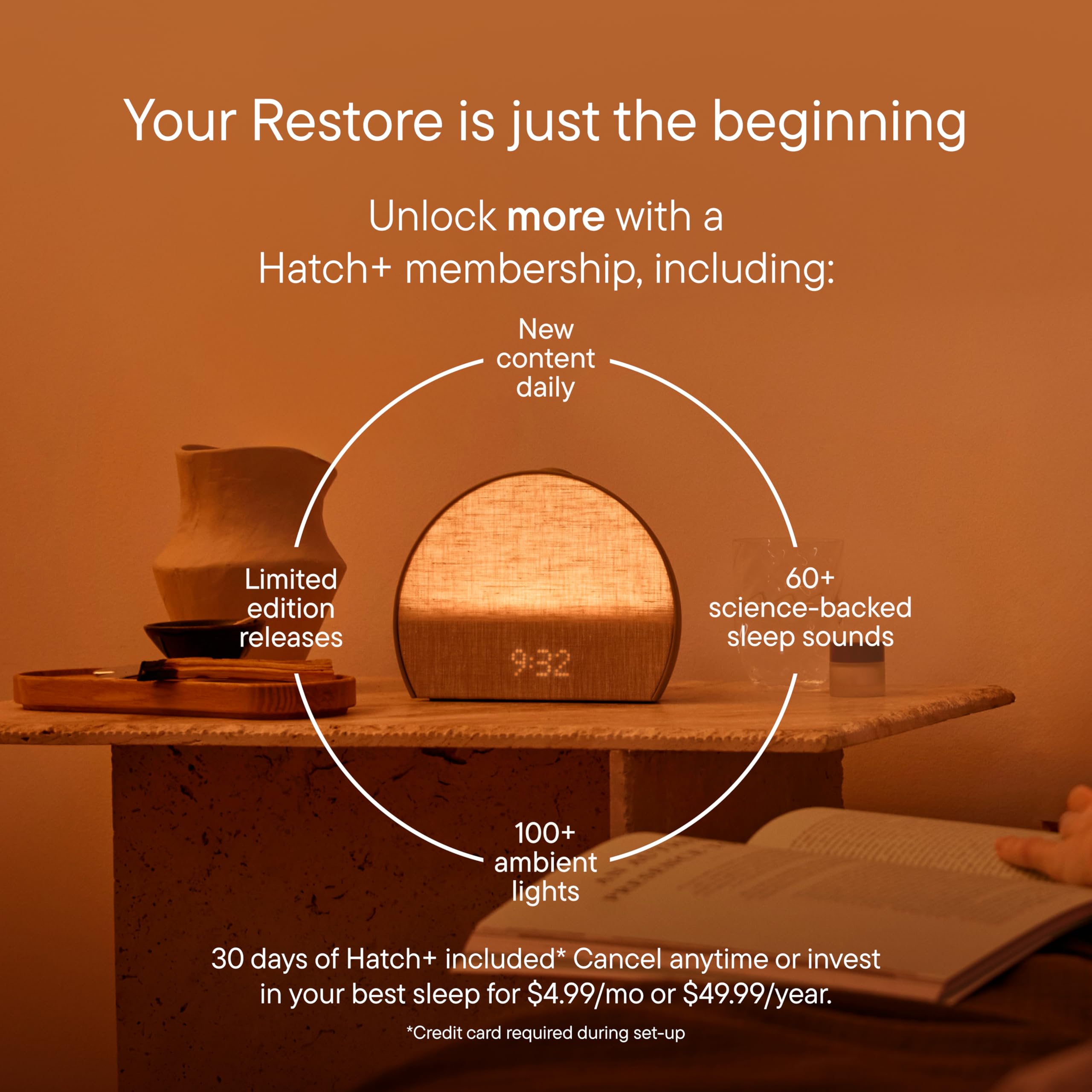 Hatch Restore 3 Sunrise Alarm Clock Smart Sleep Sound Machine & Bedside Light Putty