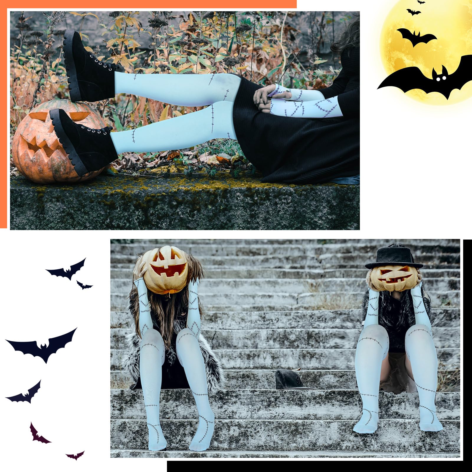 Blue Stitched Halloween Costume Set – Scar Gloves, Stockings, Tattoos & Body Paint 💙🩹