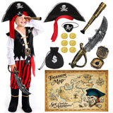 Kids All-in-One Pirate Costume Adventure Set – Red Outfit with Sword, Hat, Treasure Map, Spyglass & Gold Coins (Gift Box Ready)
