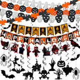 Halloween Party Decoration Kit – Complete Hanging Swirls & Banner Set with Bats, Ghosts & Pumpkins