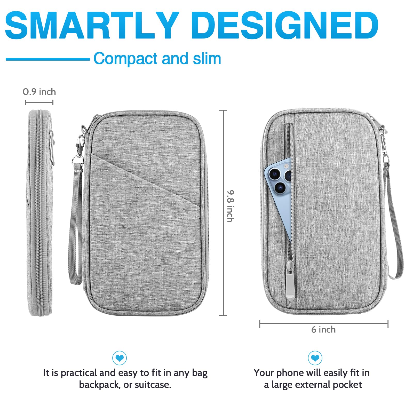 RFID Blocking Family Passport Holder & Travel Document Organizer – Waterproof Multi Passport Wallet (Quartz Gray)