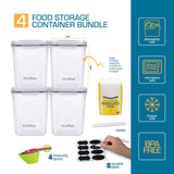 Large Airtight Rice Storage Containers Set – 4 Square 5.3L Pantry Canisters with Measuring Scoops & Labels