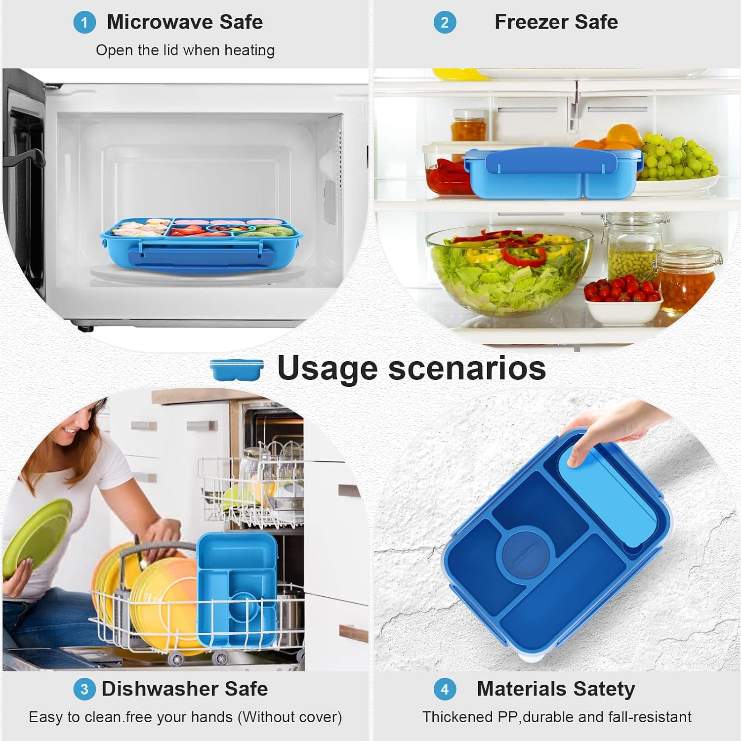 Blue 5-Compartment Bento Box with Sauce Container