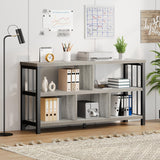 5-Cube Industrial Storage Organizer – Modern Horizontal Bookcase & TV Stand with Metal Frame (Light Grey Oak)