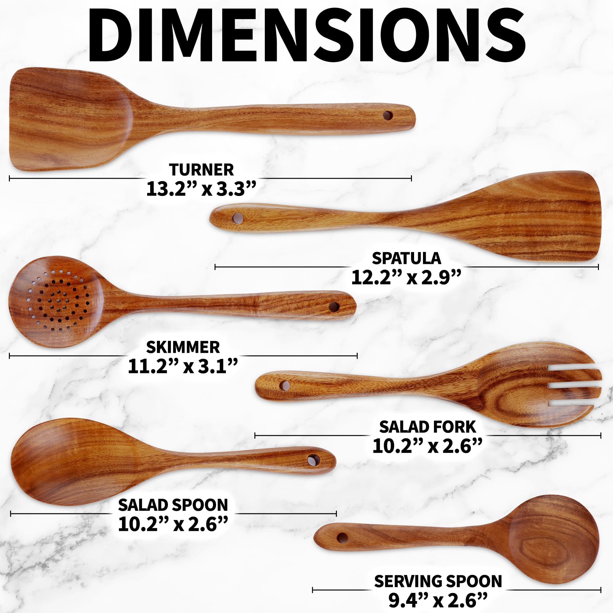 Premium Teak Wood Kitchen Utensil Set – 6 Piece Wooden Cooking Tools (Scratch-Free & Durable)