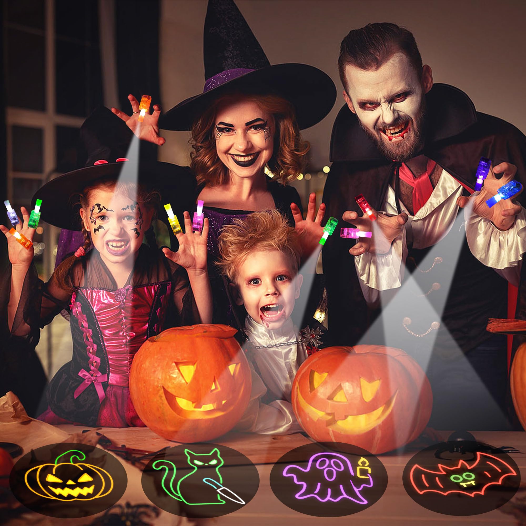 40-Pack Halloween Finger Projection Light Toys – Pumpkin, Ghost & Bat Designs (Party Favors & Trick-or-Treat Gifts)