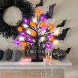 Lighted Halloween Tree – 24 LED Pumpkin, Bat & Ghost Lights with Adjustable Branches, USB or Battery Powered Tabletop Decoration (Timer Function Included)
