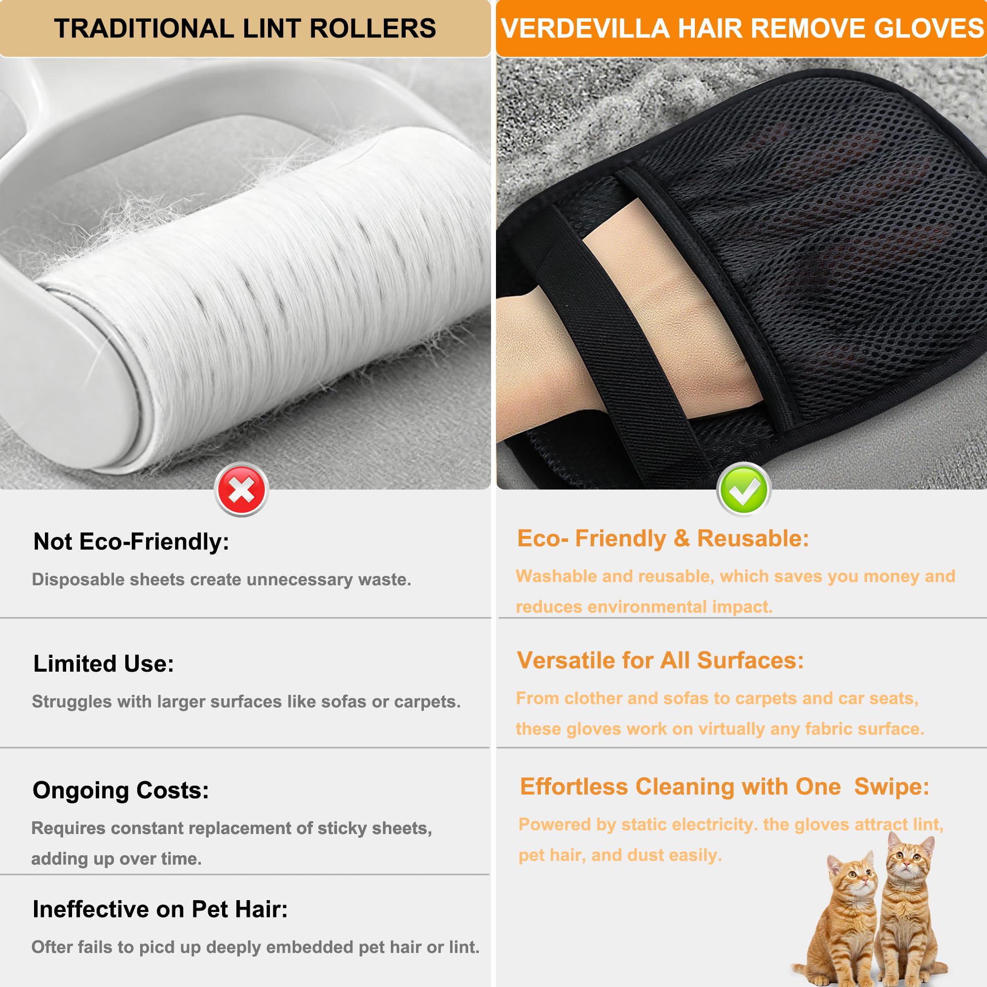 Reusable Static Pet Hair Remover Gloves 4pcs – Anti-Slip Grooming & Cleaning Mitts for Dogs, Cats, Furniture & Fabric (Black Set)