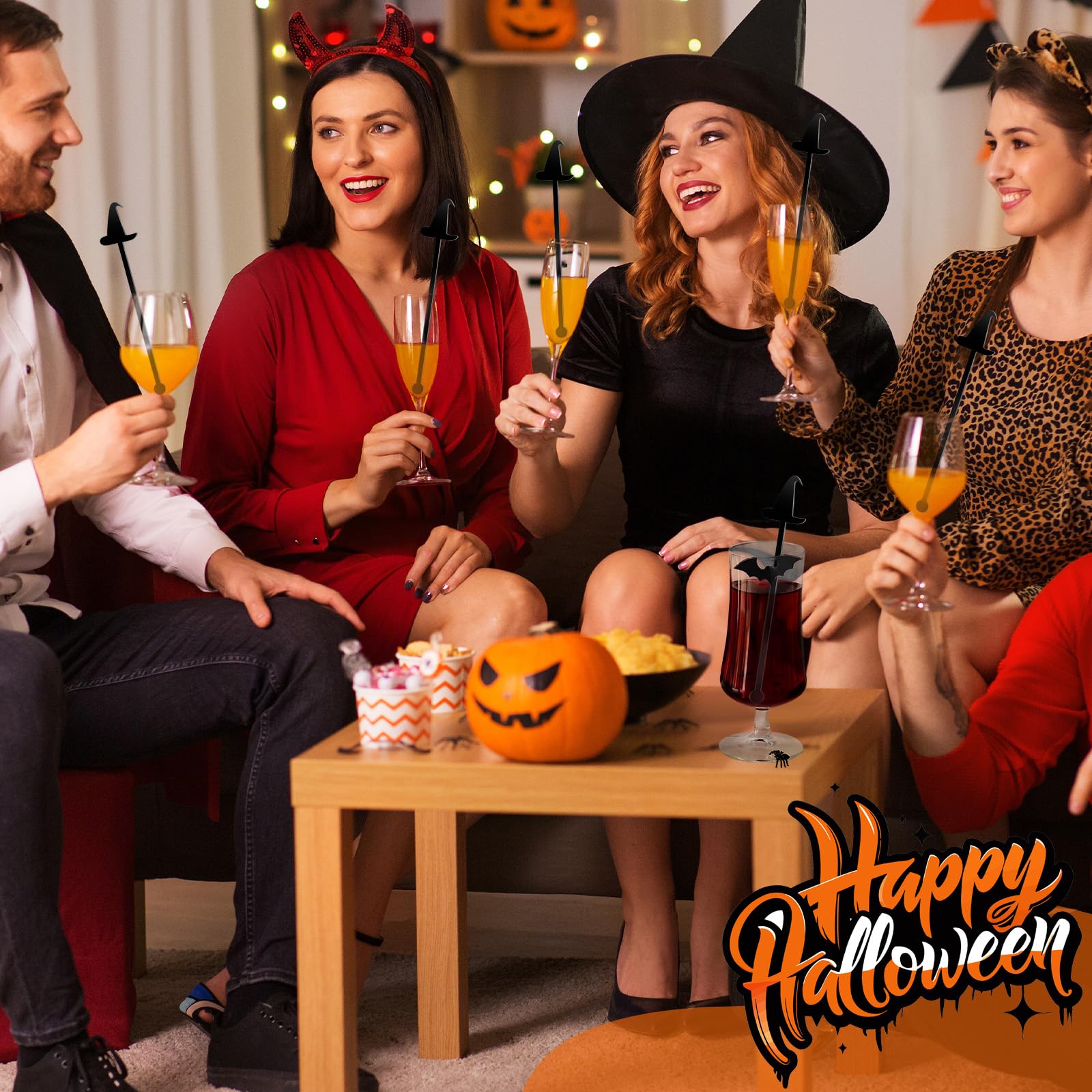 Halloween Witch Party Drink Stirrers – 48 Pcs Acrylic Cocktail Mixing Sticks for Coffee, Tea & Party Drinks