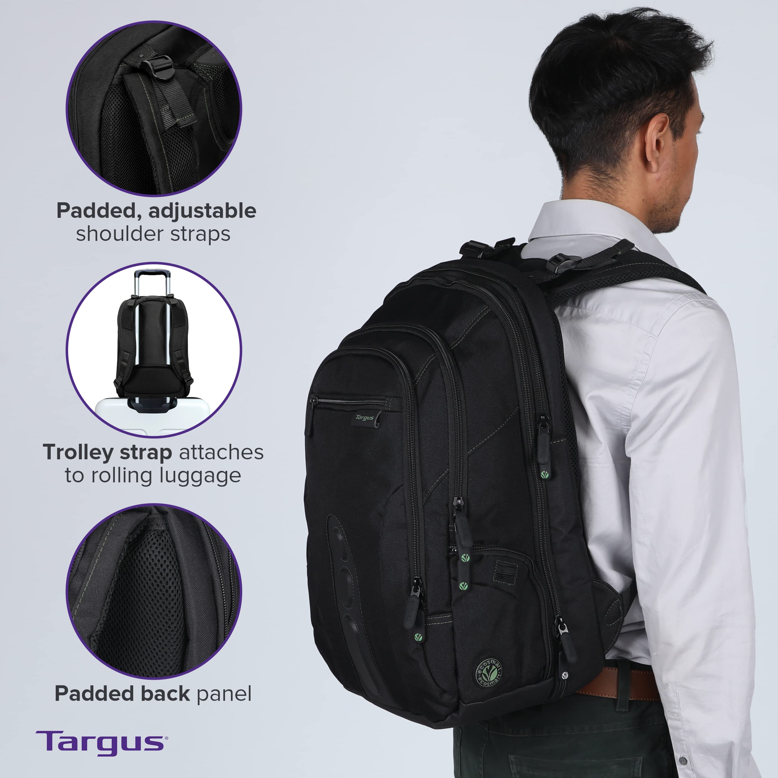 Targus Spruce EcoSmart TSA-Friendly Travel Laptop Backpack for 17 Inch Laptops, Carry-On Business Bag