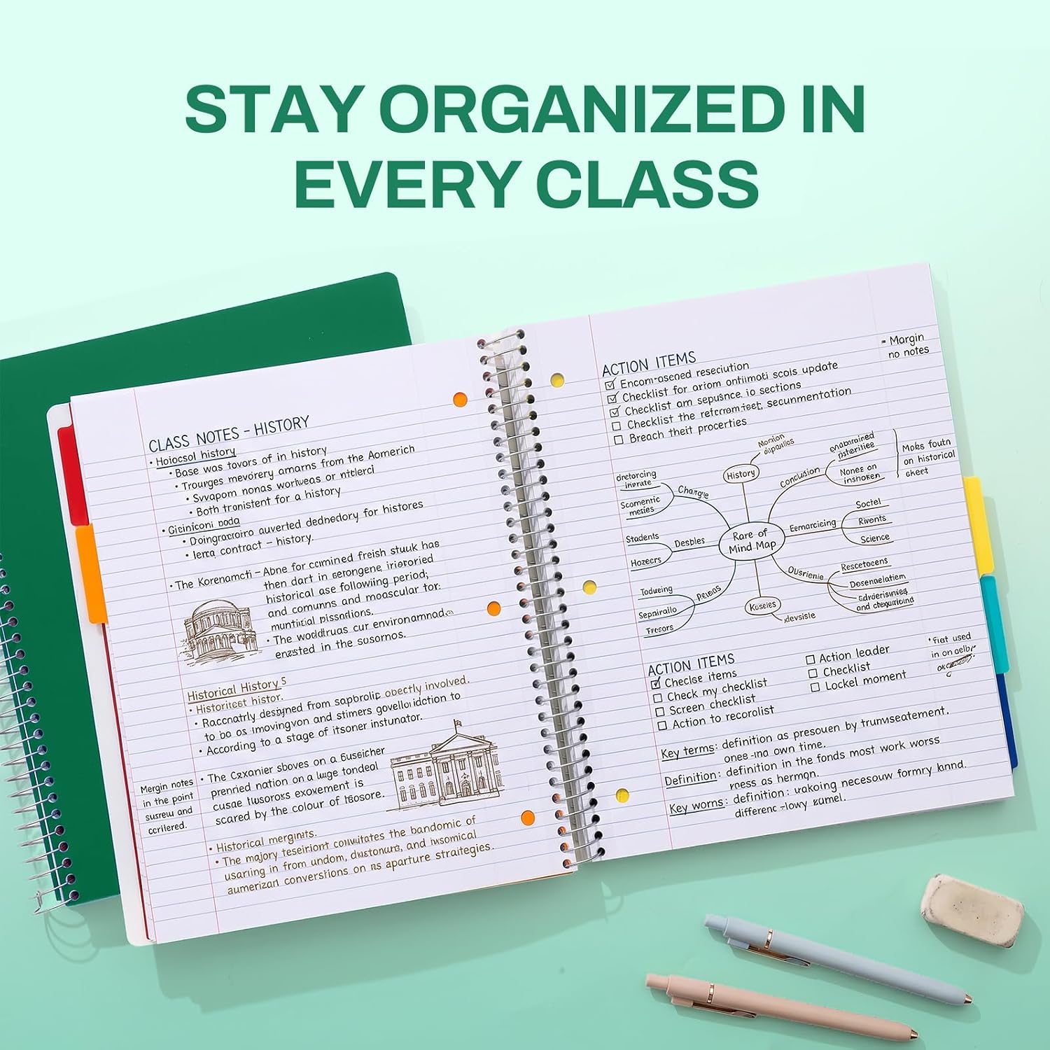 All-in-One Study Notebook with 5 Pocket Dividers, 400 College Ruled Pages and Binder-Ready Sheets