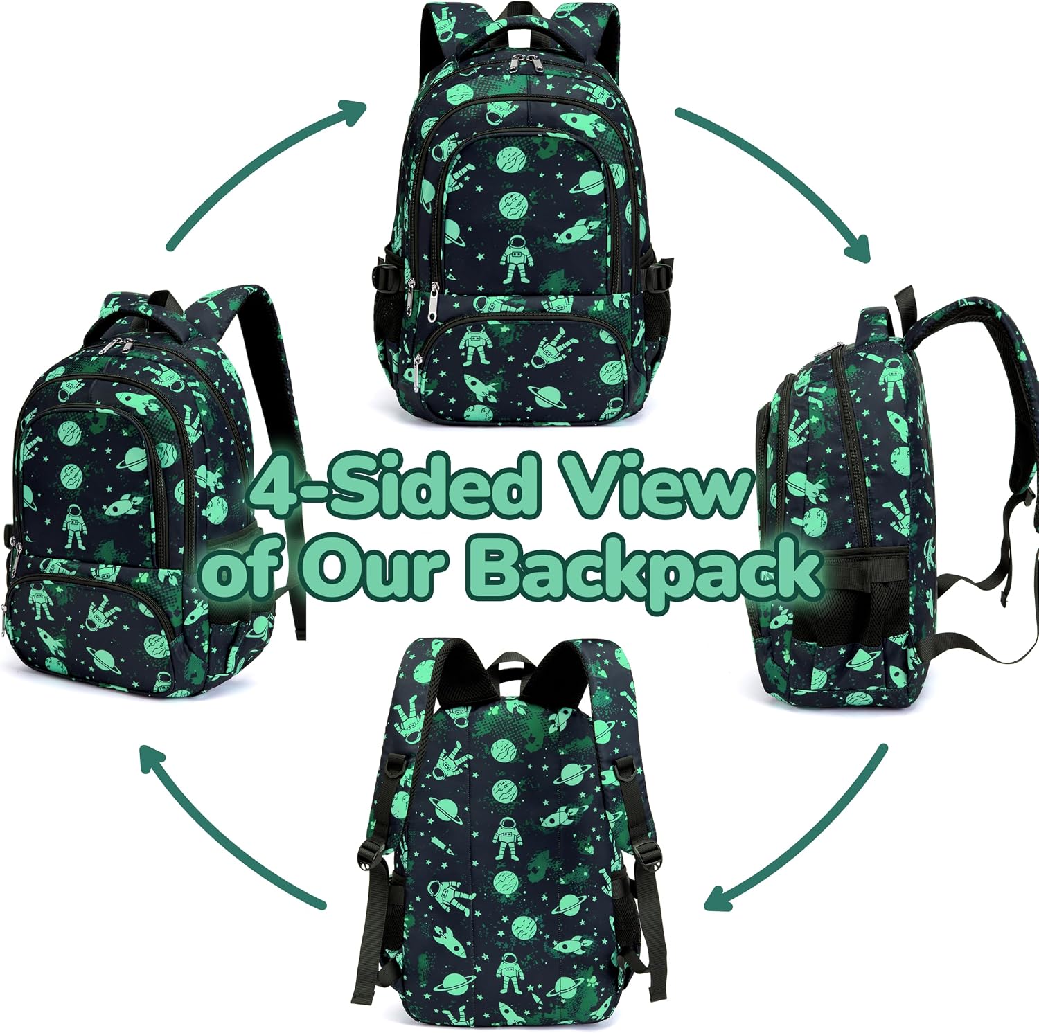 Black Green 17-Inch School Backpack with Laptop Sleeve