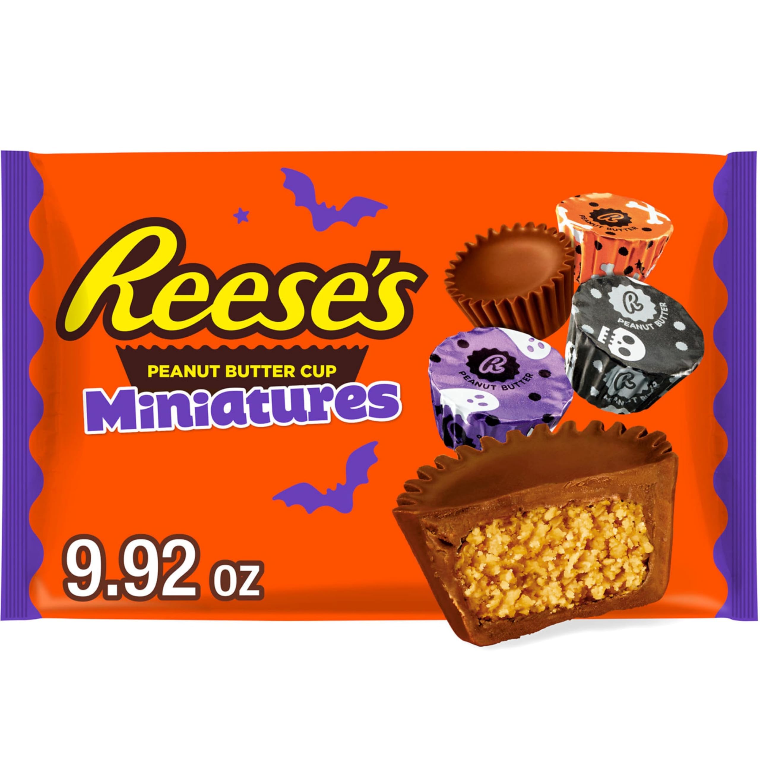 REESE’S Miniatures Milk Chocolate Peanut Butter Cups – Halloween Candy, 9.92 oz Bag