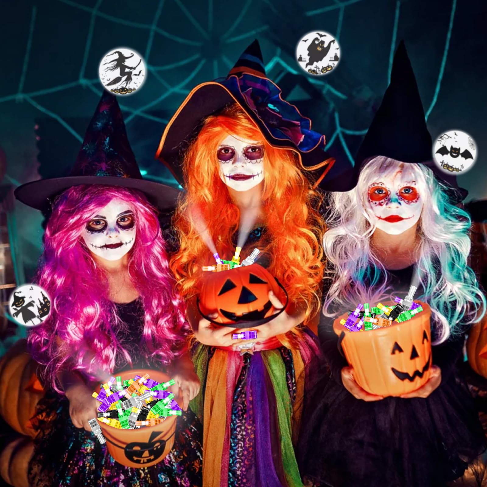 Halloween LED Finger Lights – 36 Pcs Glow-in-the-Dark Finger Projectors for Kids (6 Colors & Designs)