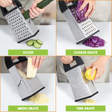 Heavy-Duty Stainless Steel Box Grater with Container – 4-Sided Sharp Blades & Non-Slip Base