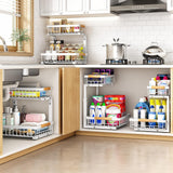 PXRACK Under Sink Organizer 2-Pack – Adjustable Height 2-Tier Pull-Out C-Shape Cabinet Storage for Kitchen & Bathroom