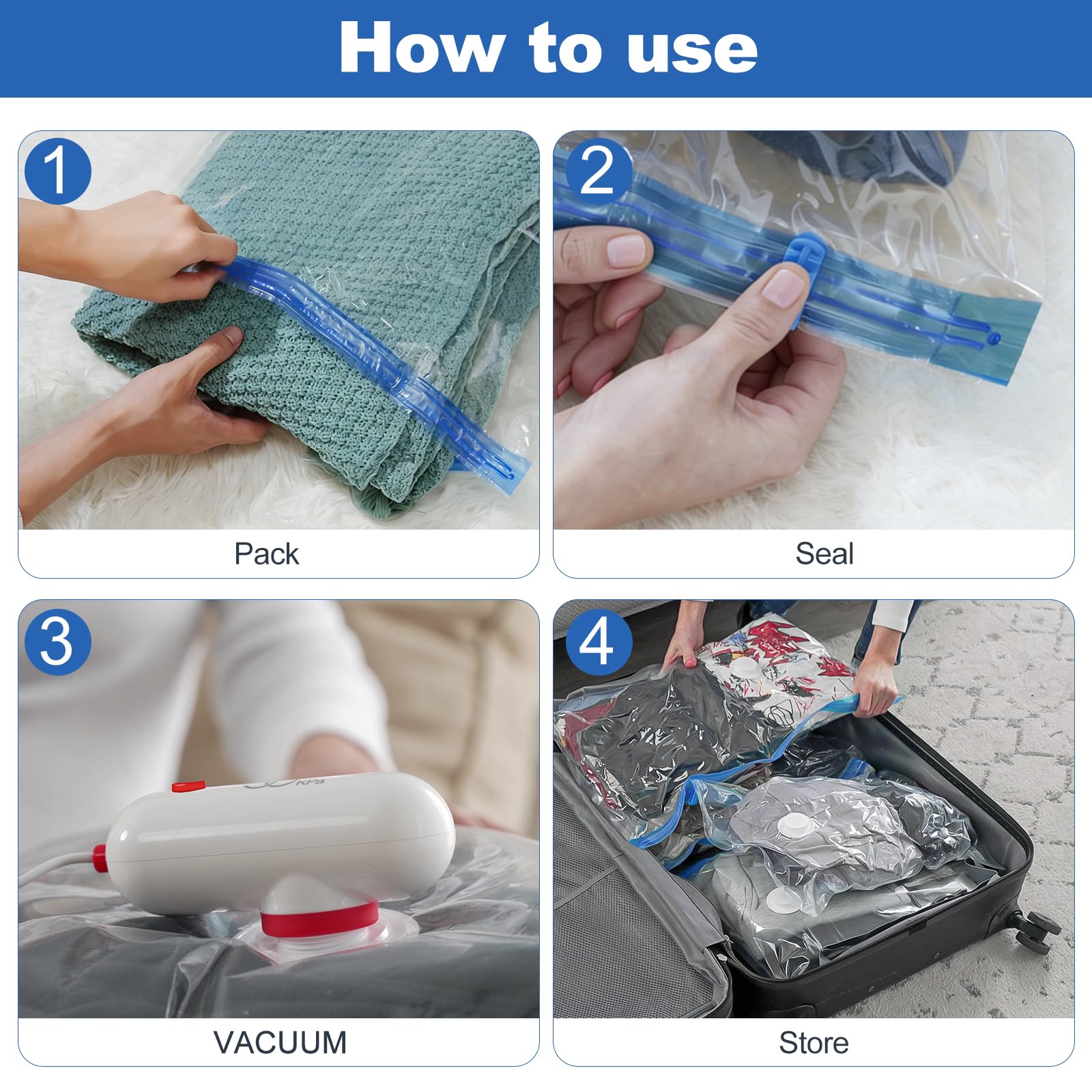 USB Vacuum Storage Bag Set with Electric Pump – Travel Compression Bags for Clothes & Luggage Space Saver