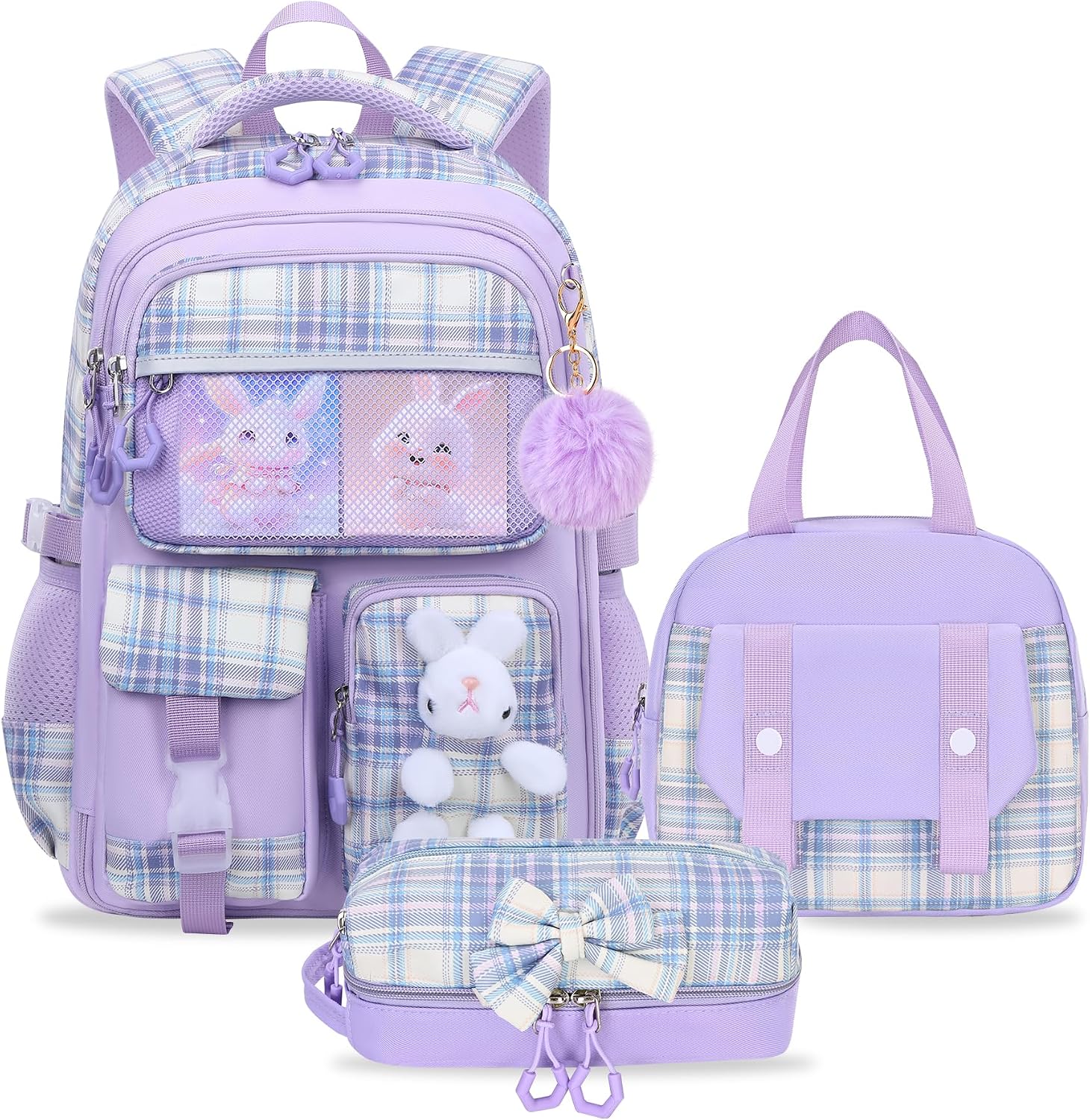 3-Piece Girls School Backpack Set with Lunch Bag