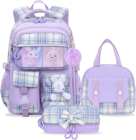 3-Piece Girls School Backpack Set with Lunch Bag
