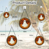 Halloween Stained Glass Window Hanging 🎃 – White Ghost Suncatcher with Pumpkins & Bats