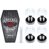 Vampire Fangs Set with Coffin Box – 4 Sizes Realistic White Fake Teeth with Adhesive (13mm–19mm)
