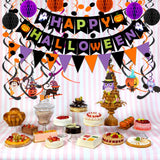 Halloween Party Decoration Set – Black, Orange & Purple Paper Banner Kit with Honeycomb Balls, Swirls & Garland