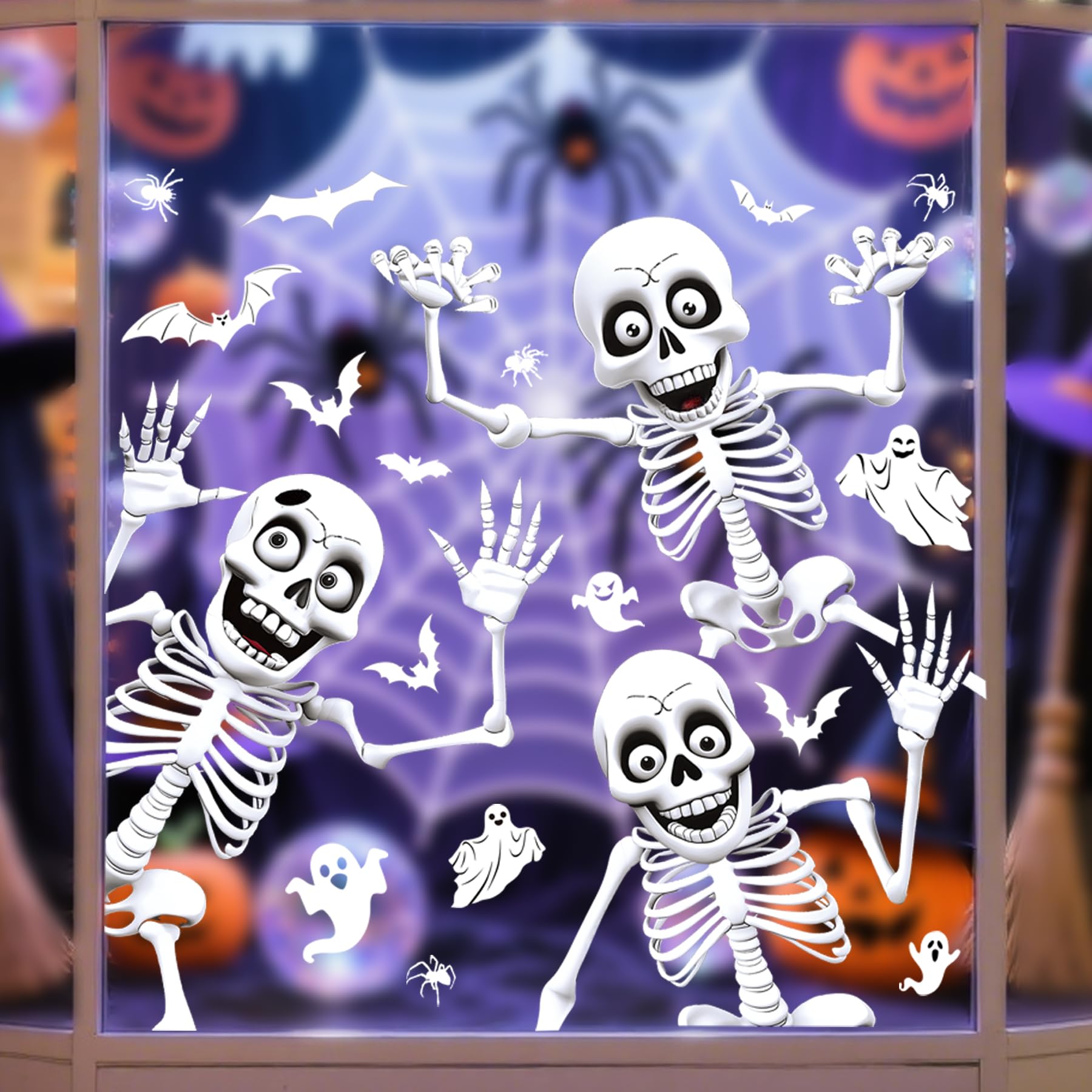 108-Piece Halloween Window Decals – Ghosts, Bats & Skeletons Static Clings for Home, Party & Car Decorations 👻🕸️