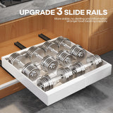Expandable Pull-Out Cabinet Organizer – 21” Deep Soft-Close Slide-Out Shelves with Raising Pads (White, 2-Pack)