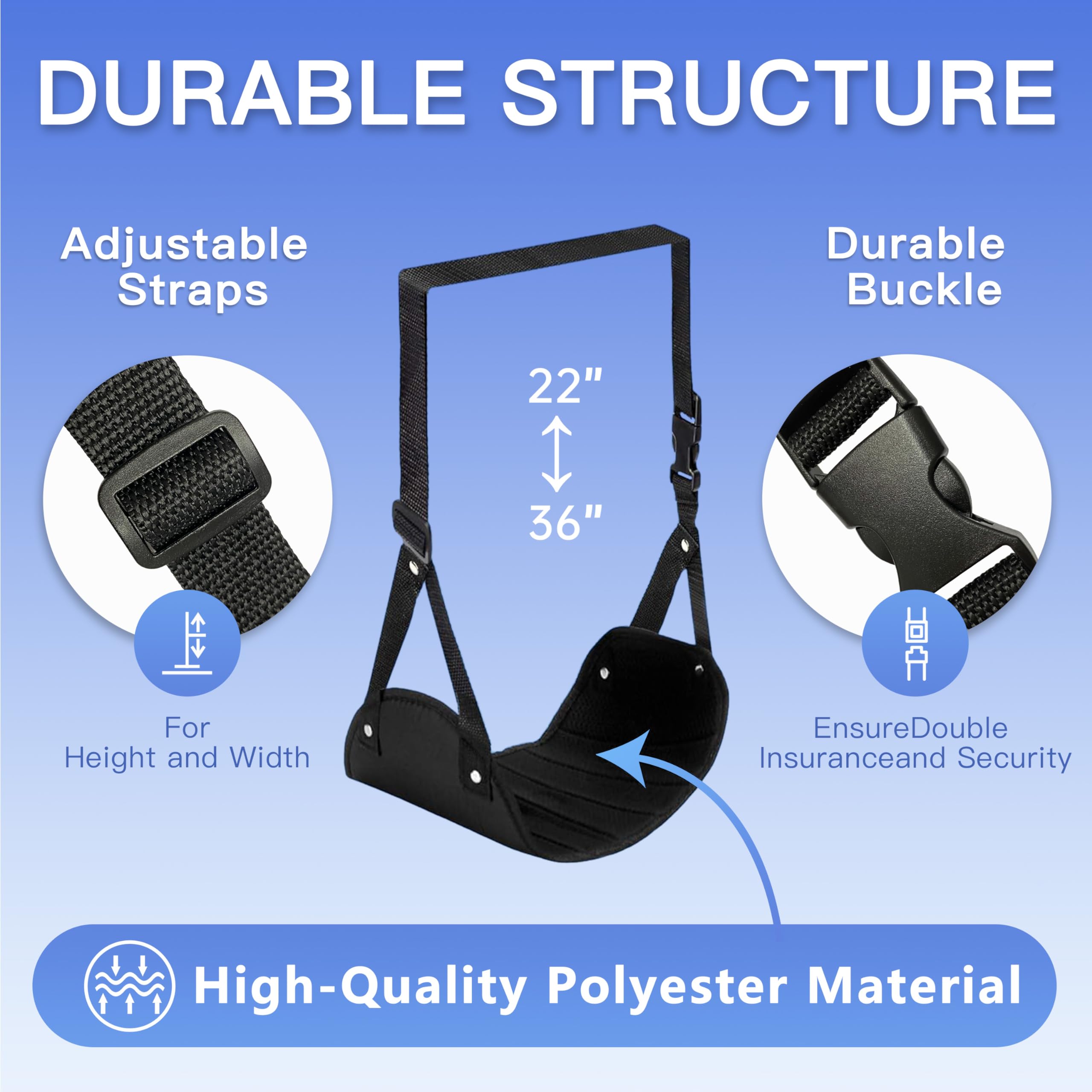 Airplane Footrest Travel Foot Hammock Adjustable Leg Support with Memory Foam Comfort, Foldable Portable Flight Foot Sling for Long Trips – Black